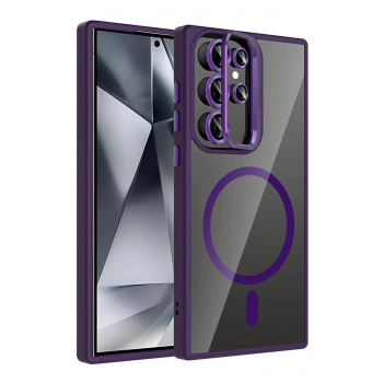Samsung Galaxy S24 Ultra Remim Lensli Magsafe Standlı Kapak - Derin Mor