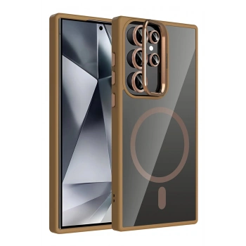 Samsung Galaxy S24 Ultra Remim Lensli Magsafe Standlı Kapak - Kahverengi