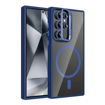 Samsung Galaxy S24 Ultra Remim Lensli Magsafe Standlı Kapak - Lacivert
