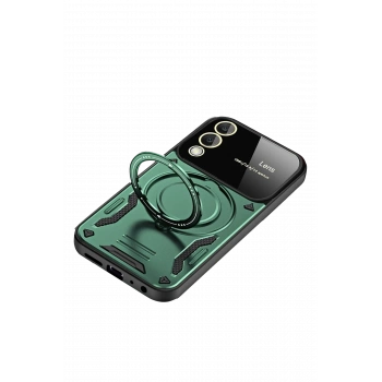 Samsung Galaxy S25 Edge Kılıf Joy Lens Standlı Kapak - Koyu Yeşil