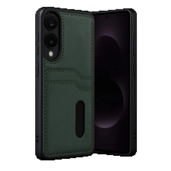 Samsung Galaxy S25 Edge Sara Kartvizitli Deri Kılıf - Koyu Yeşil