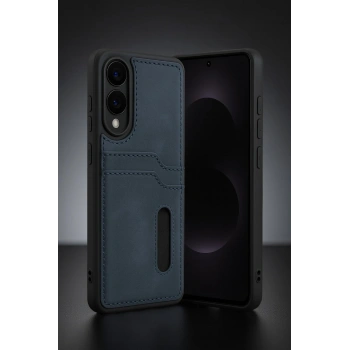 Samsung Galaxy S25 Edge Sara Kartvizitli Deri Kılıf - Lacivert