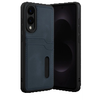 Samsung Galaxy S25 Edge Sara Kartvizitli Deri Kılıf - Lacivert