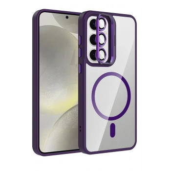 Samsung Galaxy S25 FE Remim Lensli Magsafe Standlı Kapak - Derin Mor