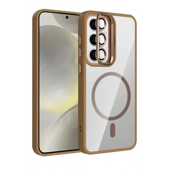 Samsung Galaxy S25 FE Remim Lensli Magsafe Standlı Kapak - Kahverengi