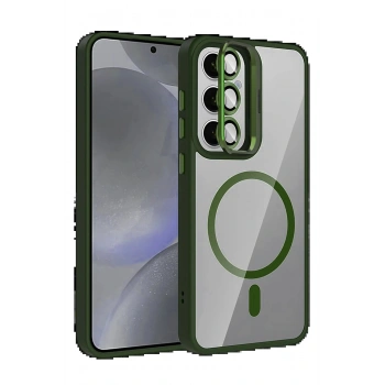 Samsung Galaxy S25 FE Remim Lensli Magsafe Standlı Kapak - Koyu Yeşil