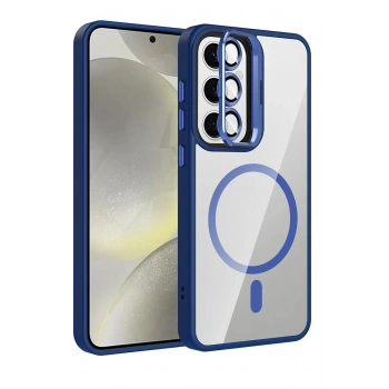 Samsung Galaxy S25 Remim Lensli Magsafe Standlı Kapak - Lacivert