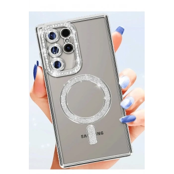 Samsung Galaxy S25 Ultra Kılıf Joke Simli Magneticsafe Kılıf - Derin Mor