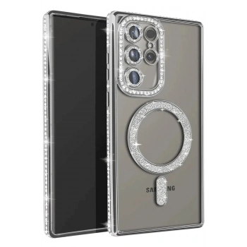 Samsung Galaxy S25 Ultra Kılıf Joke Simli Magneticsafe Kılıf - Gümüş