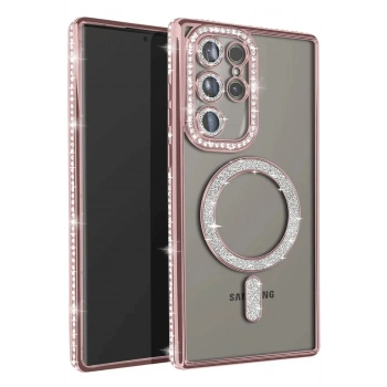 Samsung Galaxy S25 Ultra Kılıf Joke Simli Magneticsafe Kılıf - Pembe