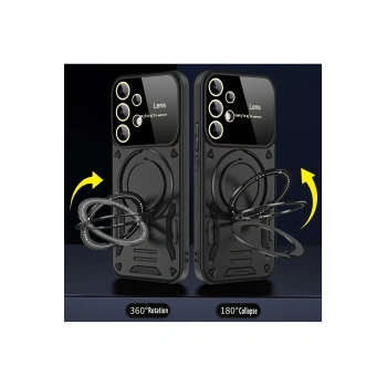 Samsung Galaxy S25 Ultra Kılıf Joy Lens Standlı Kapak - Siyah