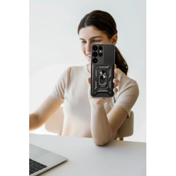 Samsung Galaxy S25 Ultra Kılıf Pars Lens Yüzüklü Silikon - Yeşil