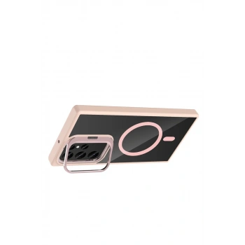 Samsung Galaxy S25 Ultra Remim Lensli Magsafe Standlı Kapak - Pembe