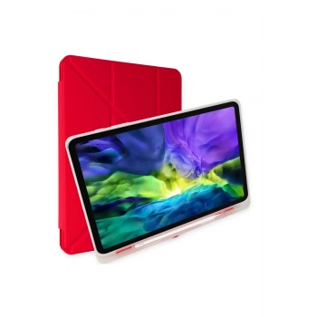 Samsung Galaxy T737 Tab S7 FE 12.4 Kılıf Kalemlikli Mars Tablet Kılıfı - Kırmızı