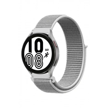 Samsung Galaxy Watch 4 Hasırlı Cırtcırtlı Kordon - Beyaz