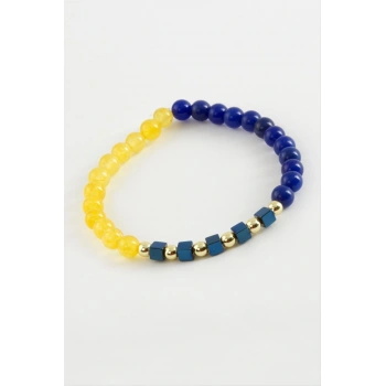 Sarı Lacivert Doğaltaş Bileklik 6 mm