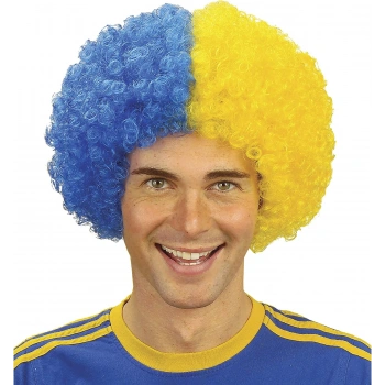 Sarı Lacivert Kıvırcık Afro Bonus Taraftar Peruğu