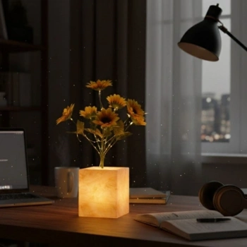 Sarı Saksılı Led Yapay Çiçek