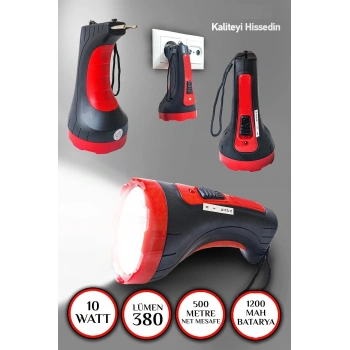 Şarjlı 10w Projektör Led El Fener 2 Mod Aydınlatmalı Uzun Menzil Güvenlik Bekçi Polis Feneri Işıldak