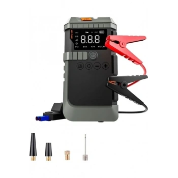 Şarjlı 12.000 Mah Taşınabilir Çanta Araç Akü Şarj Takviyeli Işıklı Hava Kompresörü Powerbankli