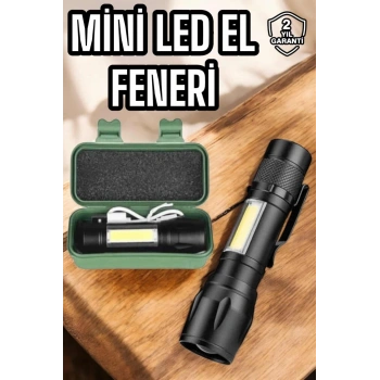 Şarjlı Metal Zoomlu El Feneri Işıldak Led Işık Taşınabilir El Lambası