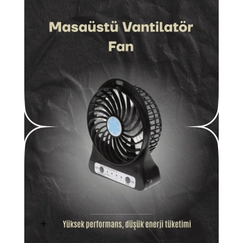 Şarjlı Usb Fan – Masaüstü Mini Vantilatör, Taşınabilir, Işıklı, 3 Kademeli, Sessiz