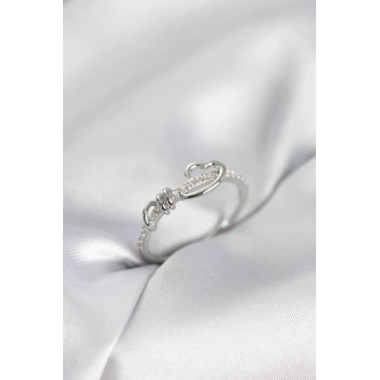 Sarmal Kalp Model Zirkon Taşlı Gümüş Renk Kadın Yüzük - TJ-BYK4118