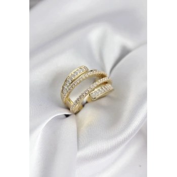 Sarmal Zirkon Baget Taşlı Gold Renk Kadın Yüzük - TJ-BYK3930