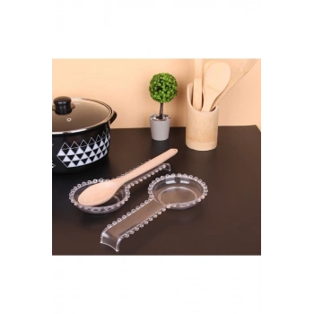 Şeffaf Plastik Boncuklu Kelepçe Kaşık Çırpıcı Altlığı 28 Cm