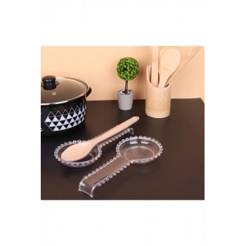 Şeffaf Plastik Boncuklu Kelepçe Kaşık Çırpıcı Altlığı 28 Cm