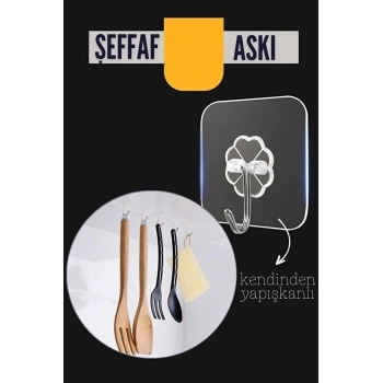 Şeffaf Yapışkanlı Askı, Mutfak Banyo Duvar Askısı, Çivisiz Pratik Kanca Seti