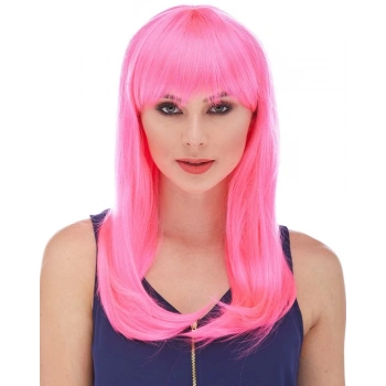 Şeker Pembesi Koyu Pembe Renk Uzun Düz Parti Peruğu (4887)