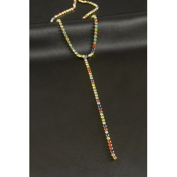 Şerit Taşlı Çelik Y Kolye 2 mm