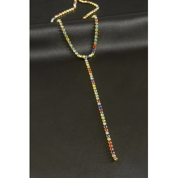 Şerit Taşlı Çelik Y Kolye 2 mm