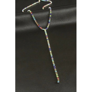 Şerit Taşlı Çelik Y Kolye 4 mm