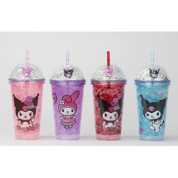 Sevimli Kuromi Işıklı Pipetli Boncuklu Suluk & Bardak 400 Ml Alk3144