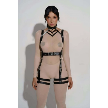 Şık Deri Body Harness, Tasma Ve Kemer Detaylı Harness  - Brf1301