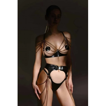 Şık Deri Zincirli Göğüs Ve Bel Harness Takım - Brf1242