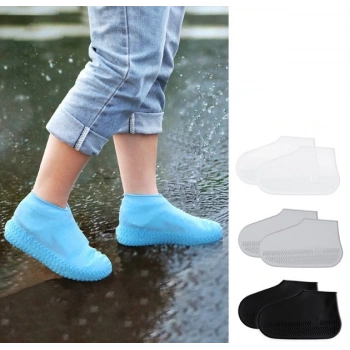 Silikon Ayakkabı Kılıfı Kaymaz Su Kir Geçirmez   L Beden Siyah (4887)