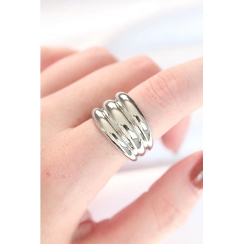 Silver Renk Ayarlanabilir Çizgili Bombe Yüzük - TJ-BYK3118