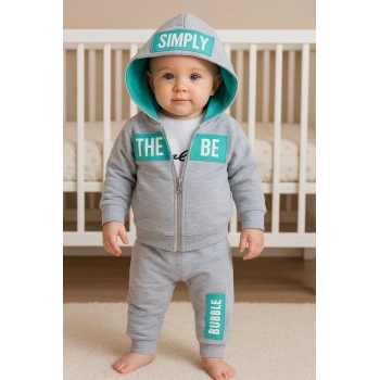 Simply Desenli Kapişonlu 3lü Erkek Bebek Takımı