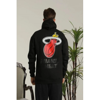 Sırt Baskılı Oversize Üç İplik Kapüşonlu Sweatshirt - Siyah