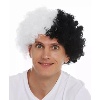 Siyah Beyaz Kıvırcık Afro Bonus Peruk Taraftar Bonus Saç (4887)