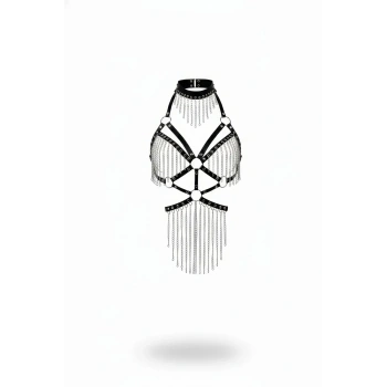Siyah Body Harness Choker Yaka Zincir Detaylı Vücut Aksesuarı - Brf1397