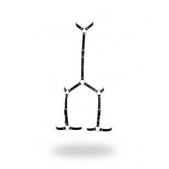 Siyah Body Harness Suni Deri Ayarlanabilir Bacak Detaylı - Brf234