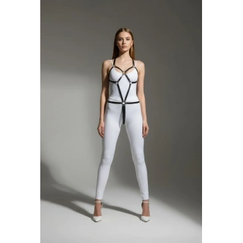 Siyah Body Harness Suni Deri Metal Halka Detaylı - Brf240
