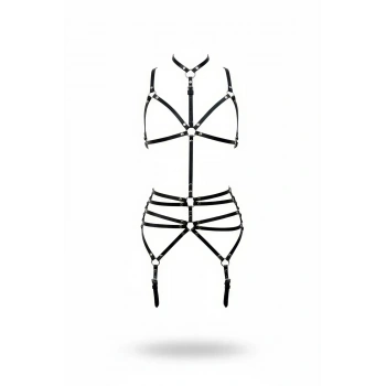 Siyah Body Harness Tam Vücut Boyunluklu Metal Halka Detaylı - Brf262