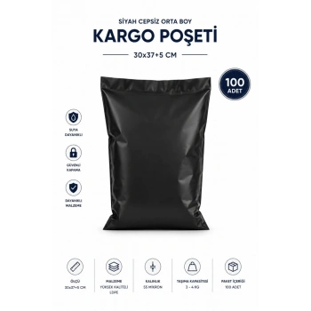 Siyah Cepsiz Orta Boy Kargo Poşeti 30x37+5 Cm 100 Adet