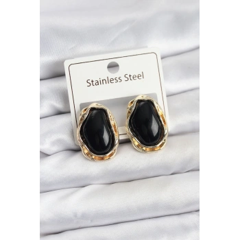 Siyah Damla Model Pirinç Vintage Kadın Küpe - TJ-BKP11612