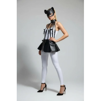 Siyah Etek Suni Deri Etek Peplum Kemer Detaylı Etek - Brf1313